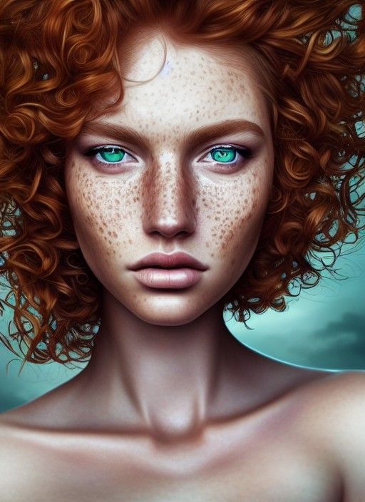 Photorealistic Portrait of a Freckled Auburn-Haired Woman
