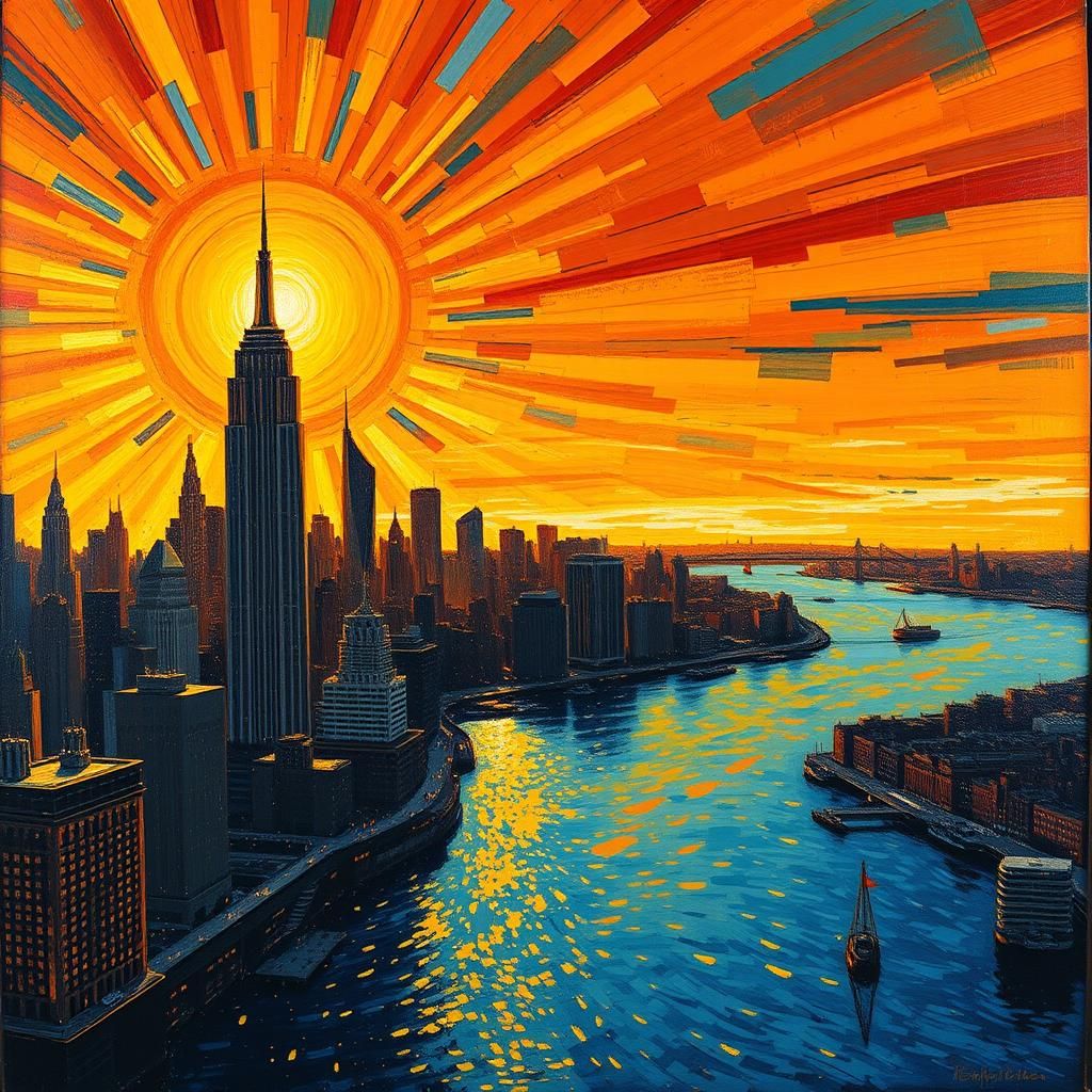 Manhattan Sunrise in Neo-Primitivism Style