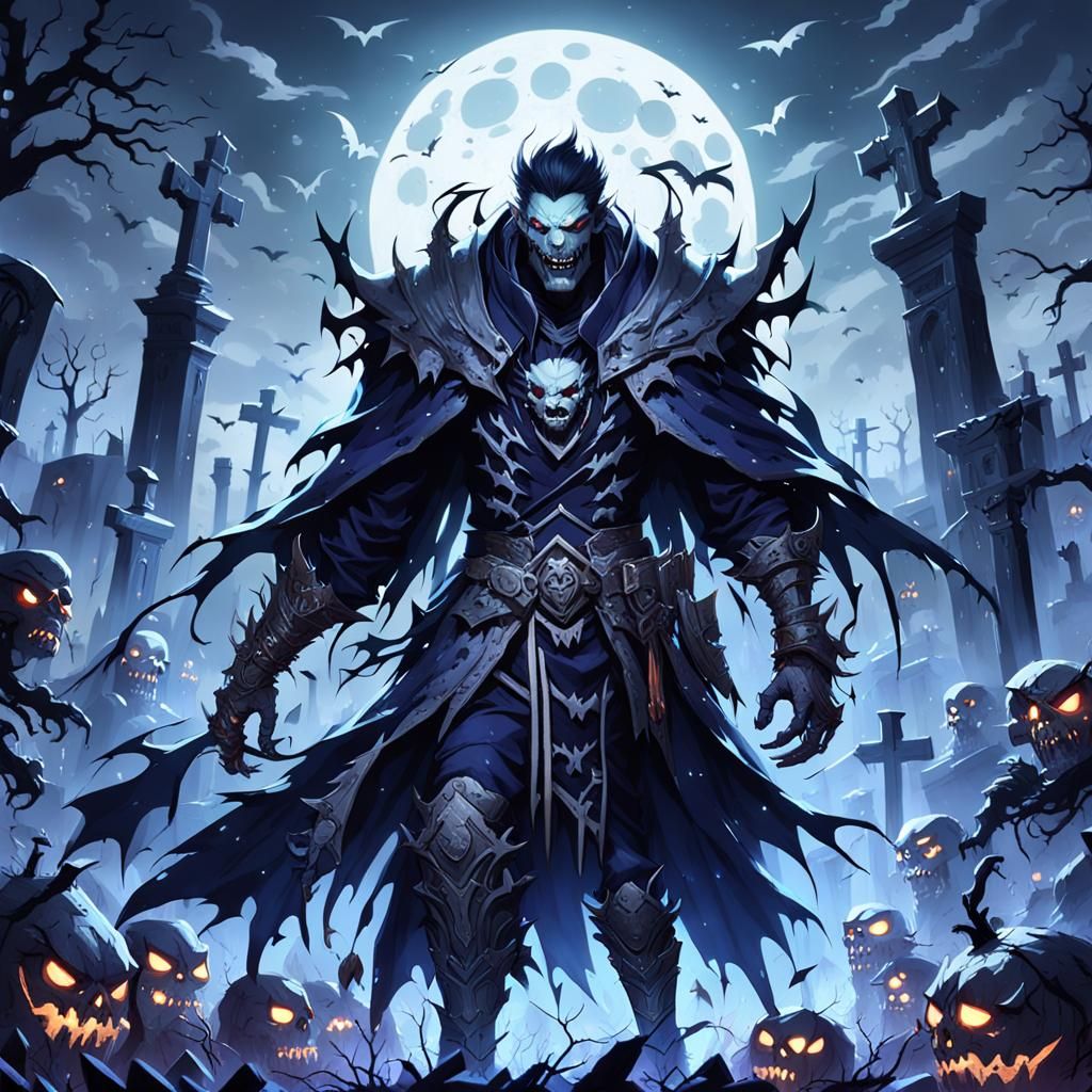 Graveyard Monster Mash in Gothic Anime Style