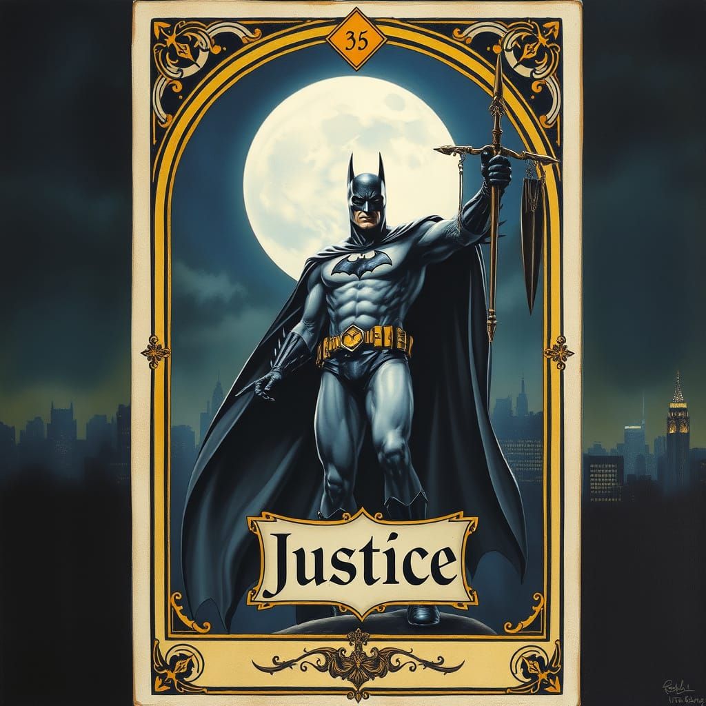 Batman as The Justice Tarot Card in Art Nouveau Style