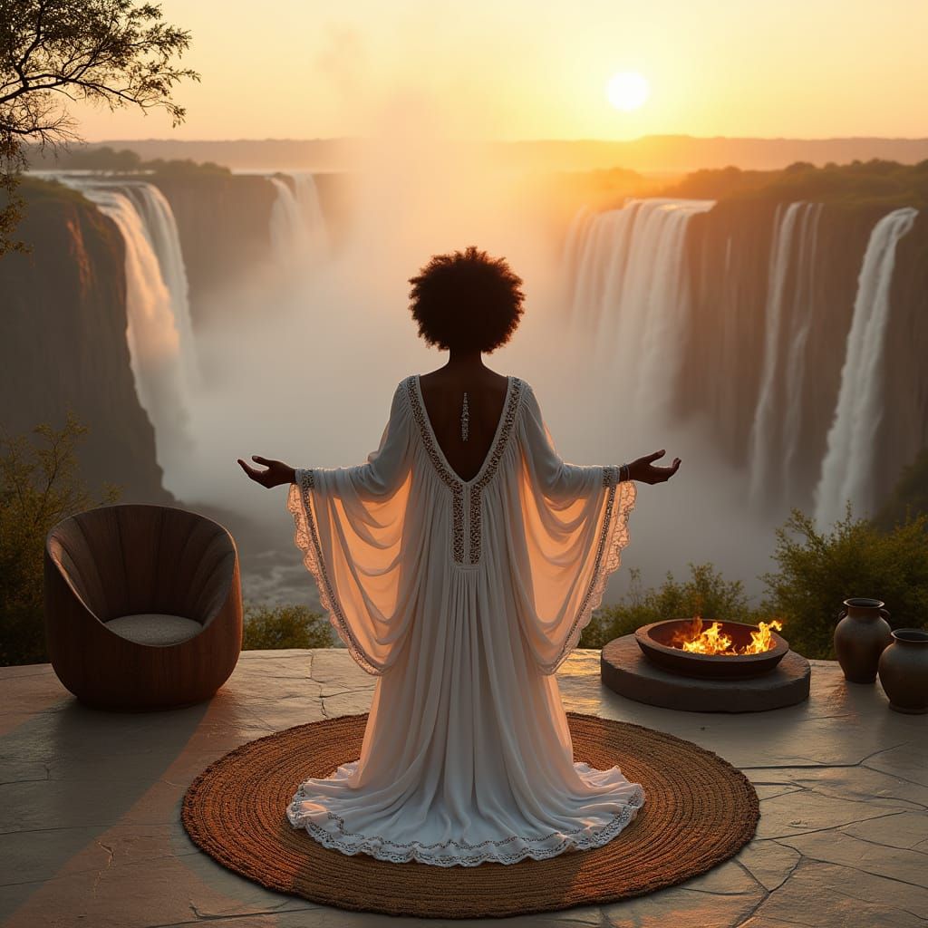 African Woman at Sunrise Near Victoria Falls