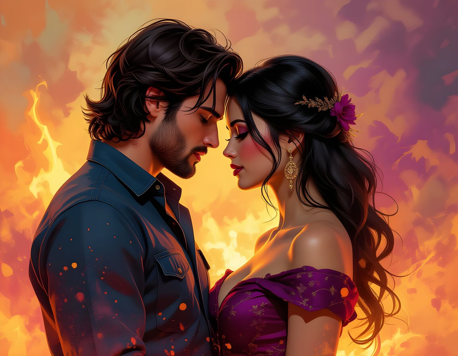 Passionate Couple in Dark Fantasy Splash Art