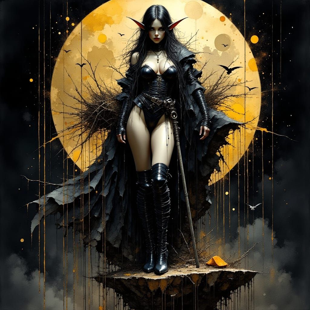 Ethereal Warrior Elf in Nighttime, Comic-Inspired Portrait