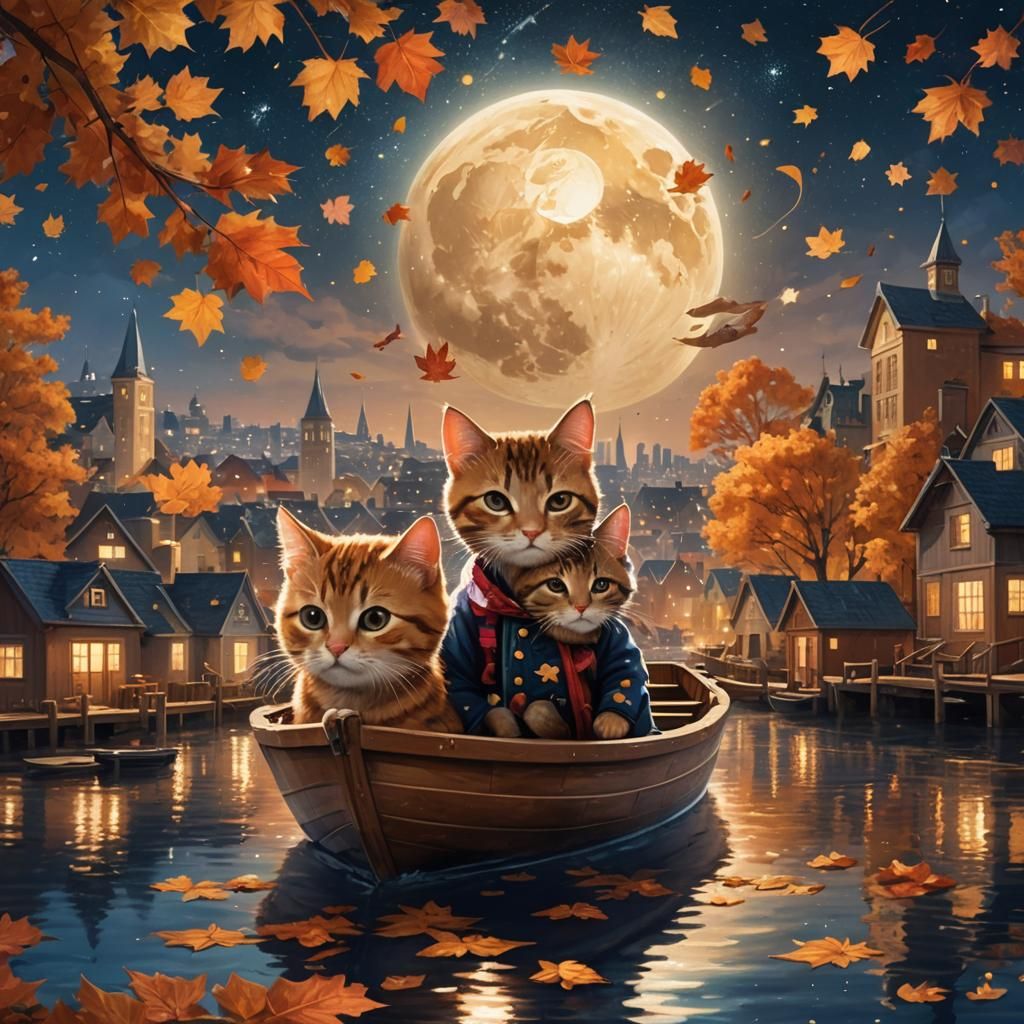 Boy and Cat in Starry Boat: Splash Art
