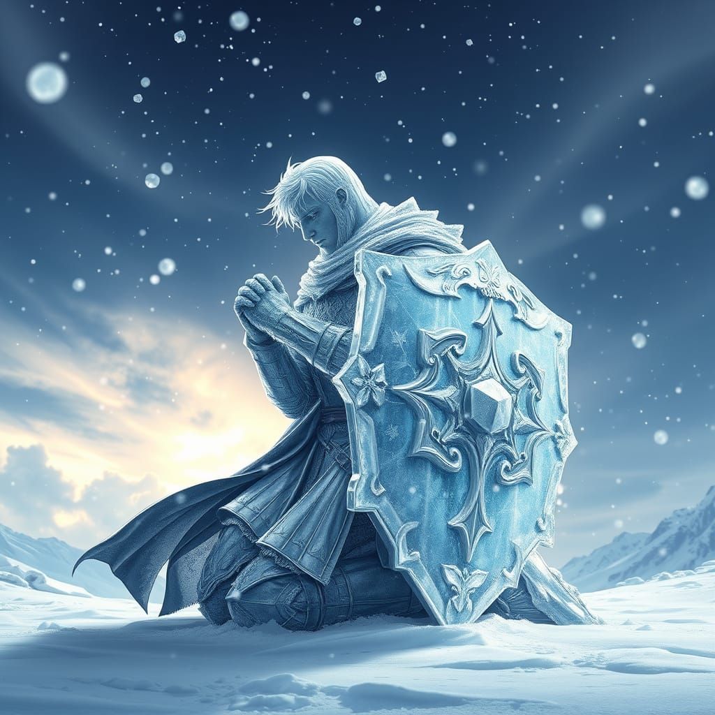 Medieval Knight in Crystal Armor, Lost in Snowy Reverence