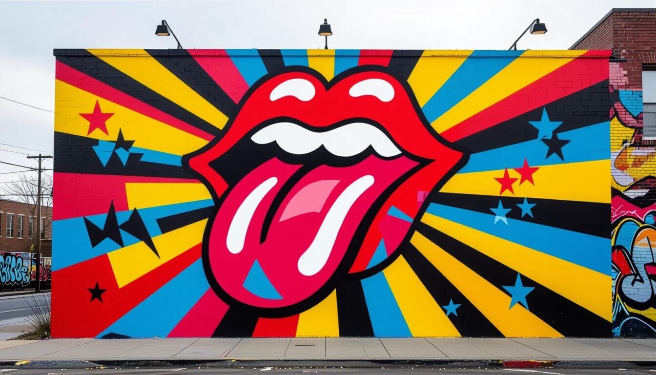 Rolling Stones Tongue Mural in Pop Art Style