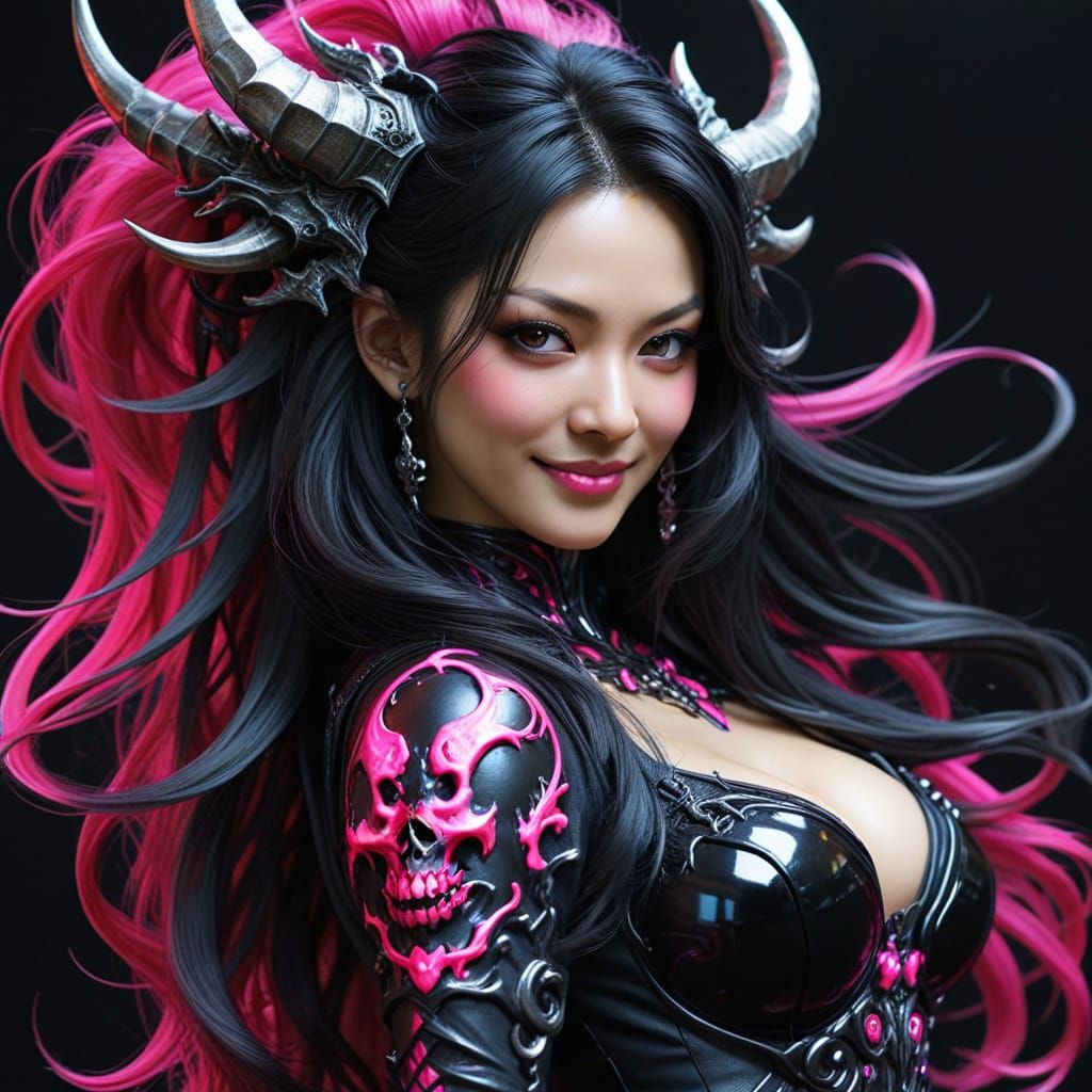 Surreal Demon Goddess in Hot Pink and Black