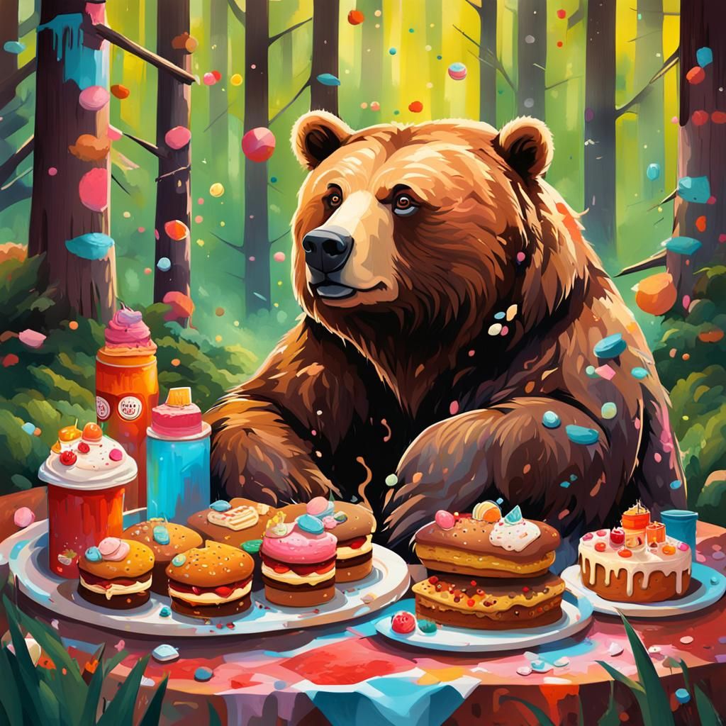 Brown Bear's Picnic in Graffiti Splash Art Style