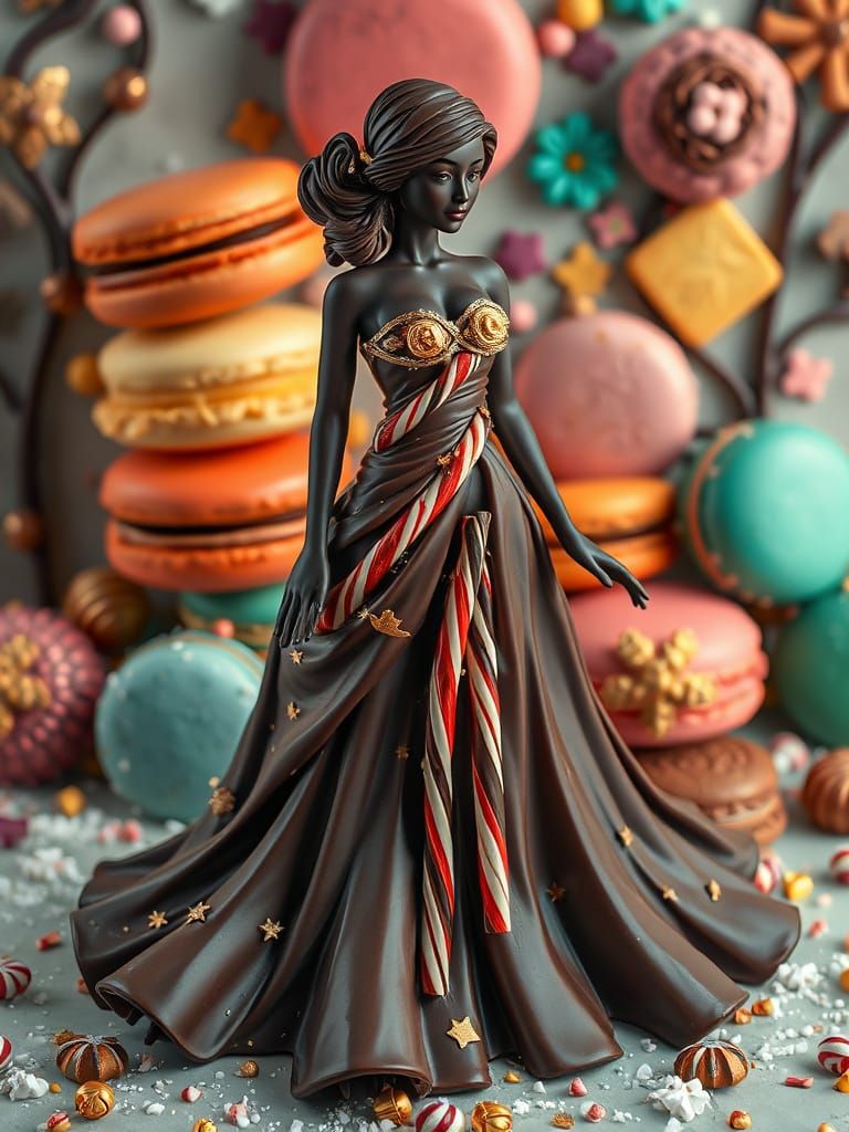 Chocolate Woman in Candy Gown, Digital Art