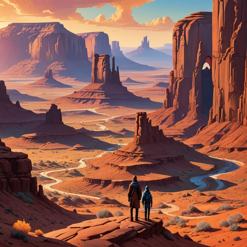 Monument Valley Figure in Hyperrealistic Splash Art