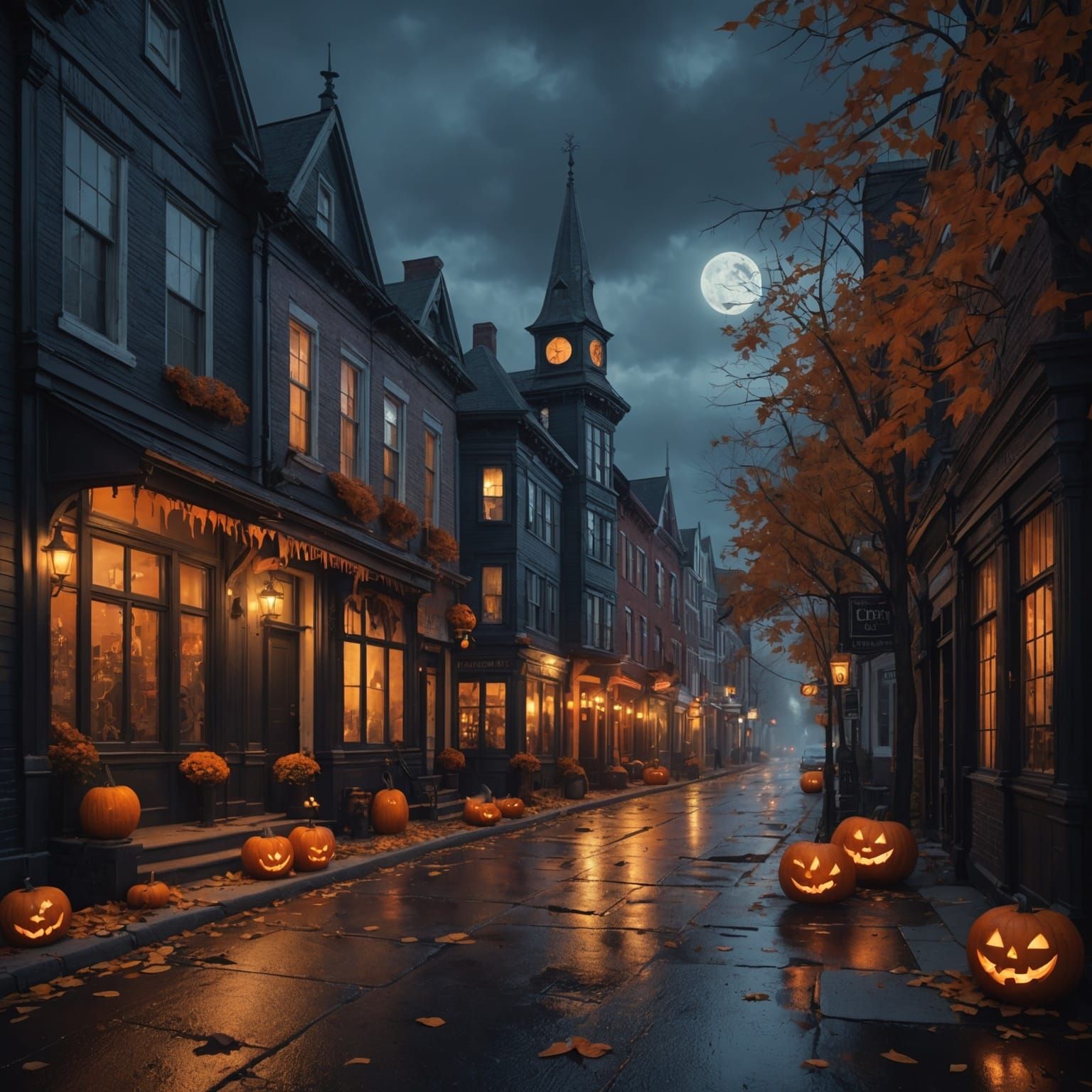 Halloween Street Scene in Virginia: Detailed Matte Painting