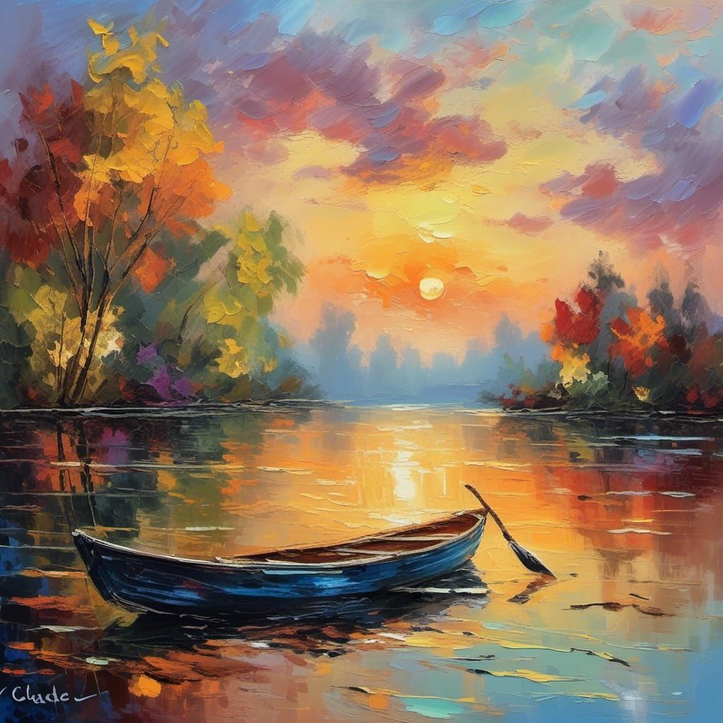 Lakeside Serenity: An Impasto Oil Painting Masterpiece