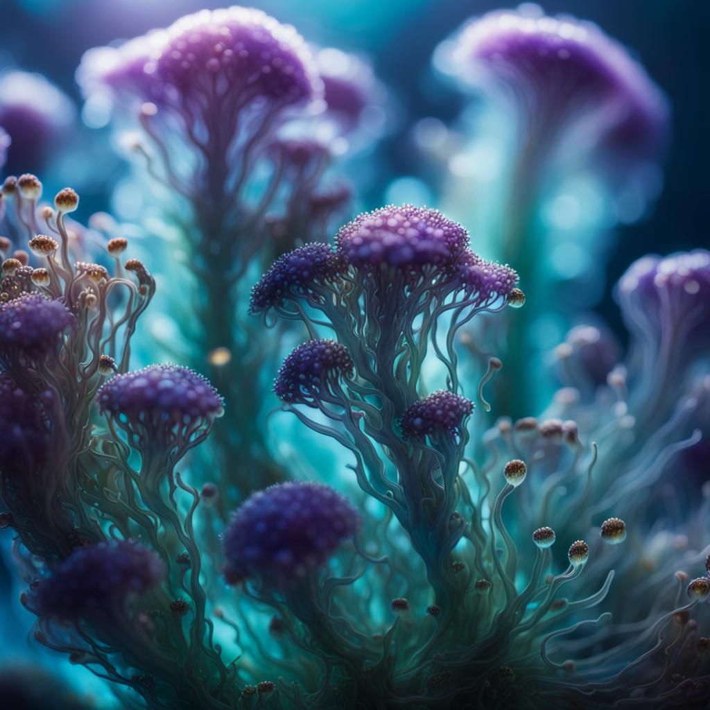 Glowing Seaweed Spores on Oceanic Surface
