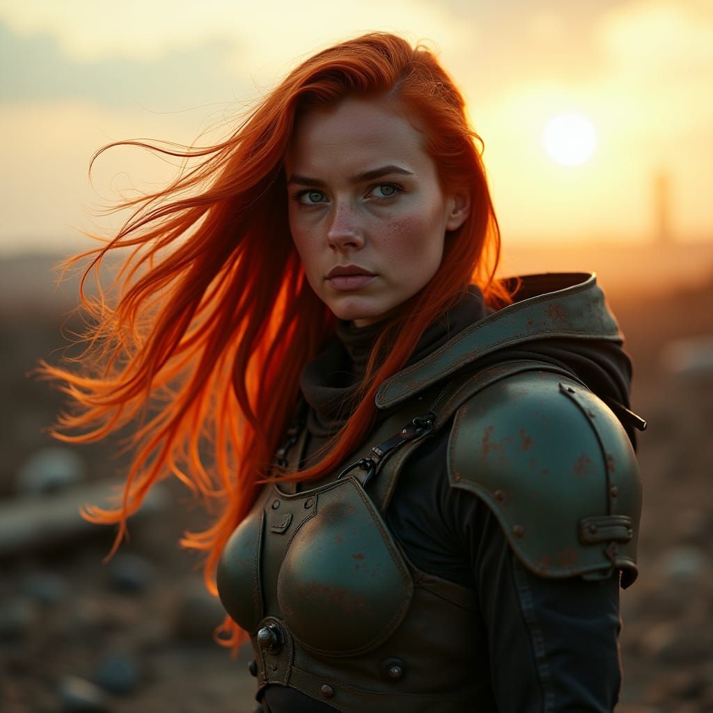 Sci-Fi Warrior in Dystopian Battlefield