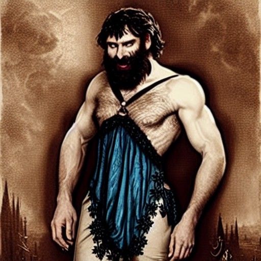 Muscular Bearded Man in Corset: Horror Illustration
