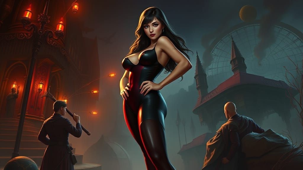 Confident Female Fantasy Warrior in Skin-Tight Body Stocking