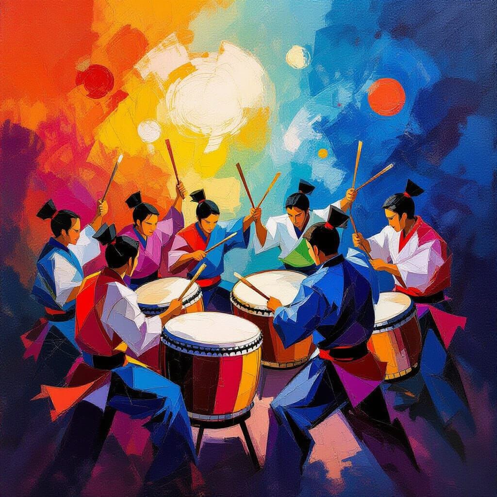 Dynamic Taiko Drummers Abstract Expressionist Art
