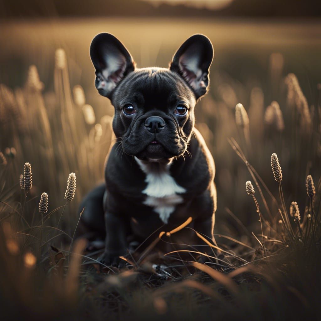 Hyperrealistic French Bulldog Puppy in Field