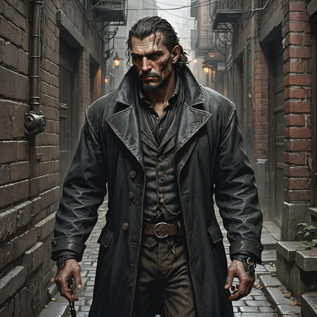 Victorian Thug in Gloomy Alleyway: Dark Fantasy Art