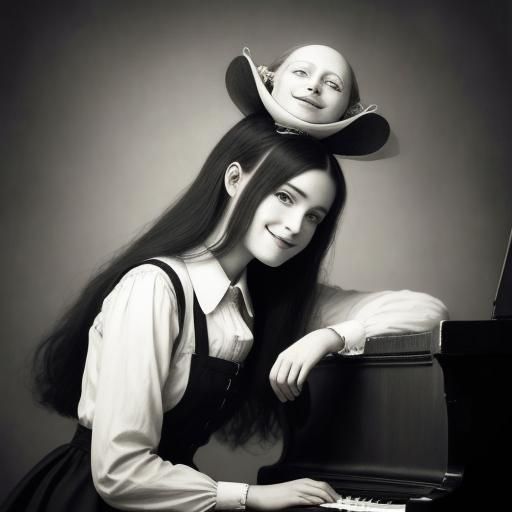 Surreal Vintage Photo: Irish Girl with Piano