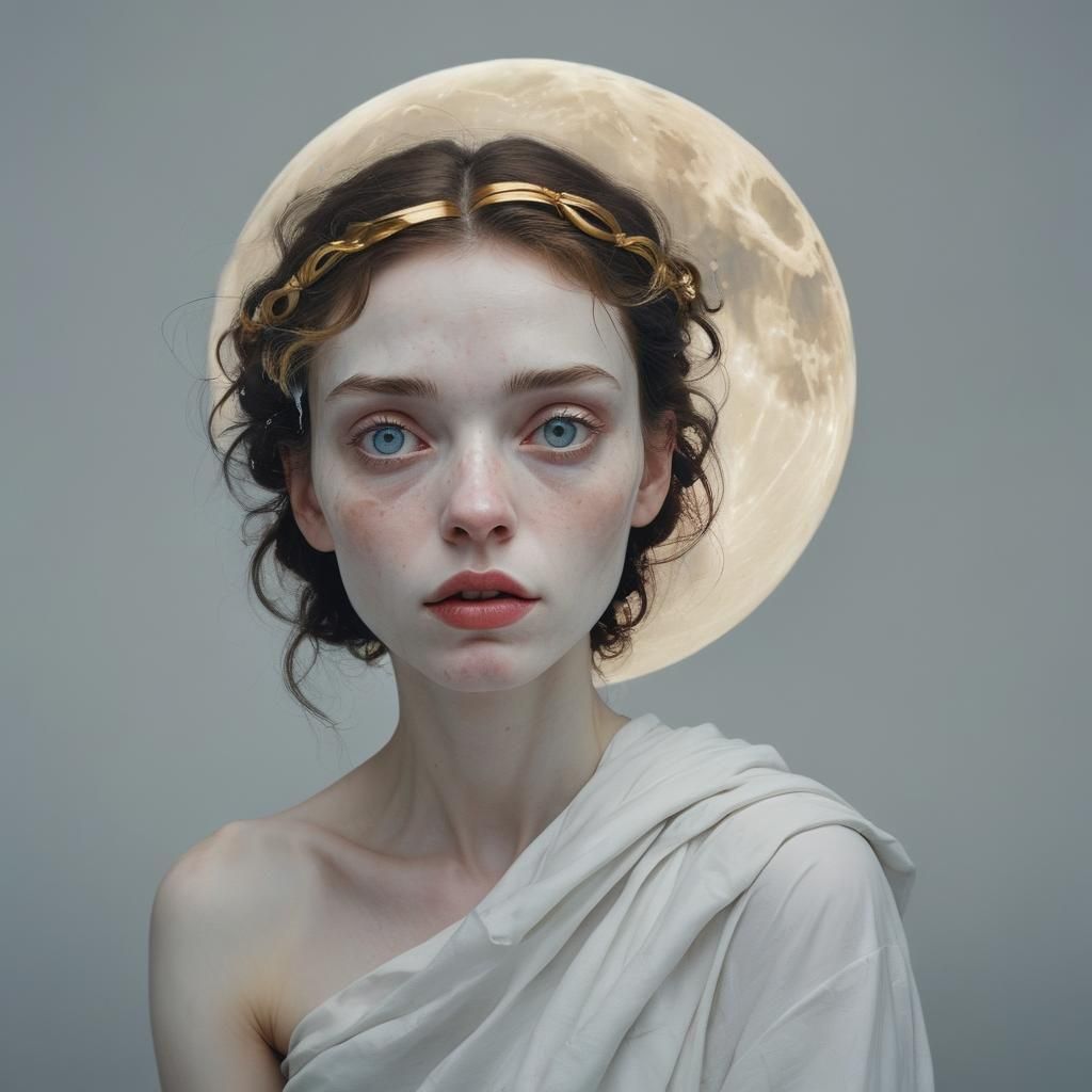 Girl with Golden Ribbons and Moon, Bokeh Photography