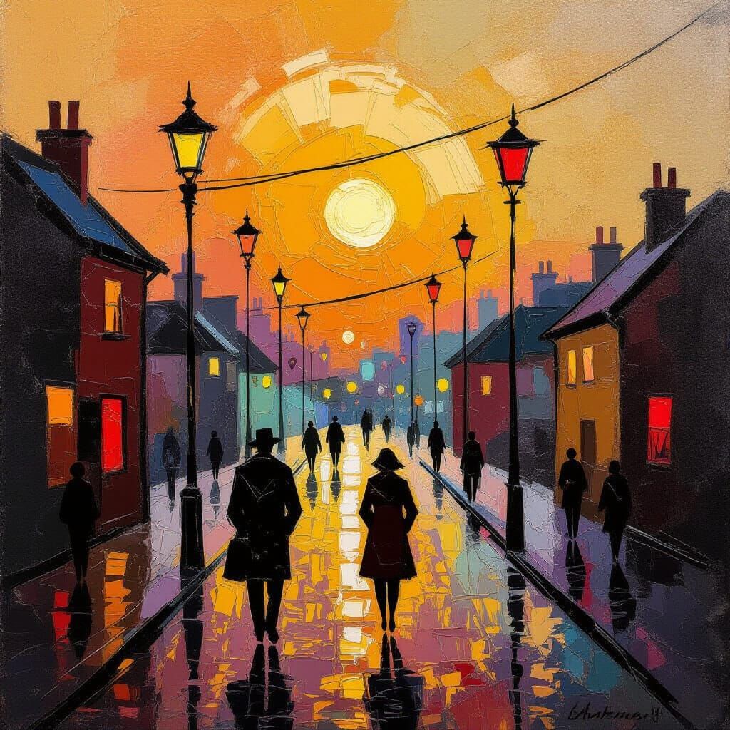 Textured Wax Panel Art in Lowry Style