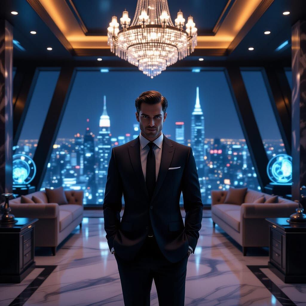 Villain's Penthouse Lair in Futuristic City