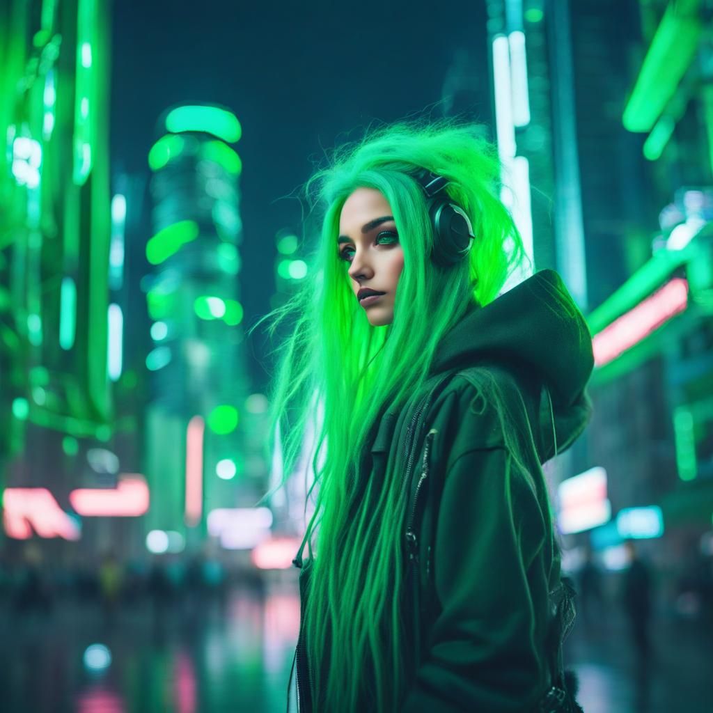 Enchanting Artist in Futuristic Cityscape