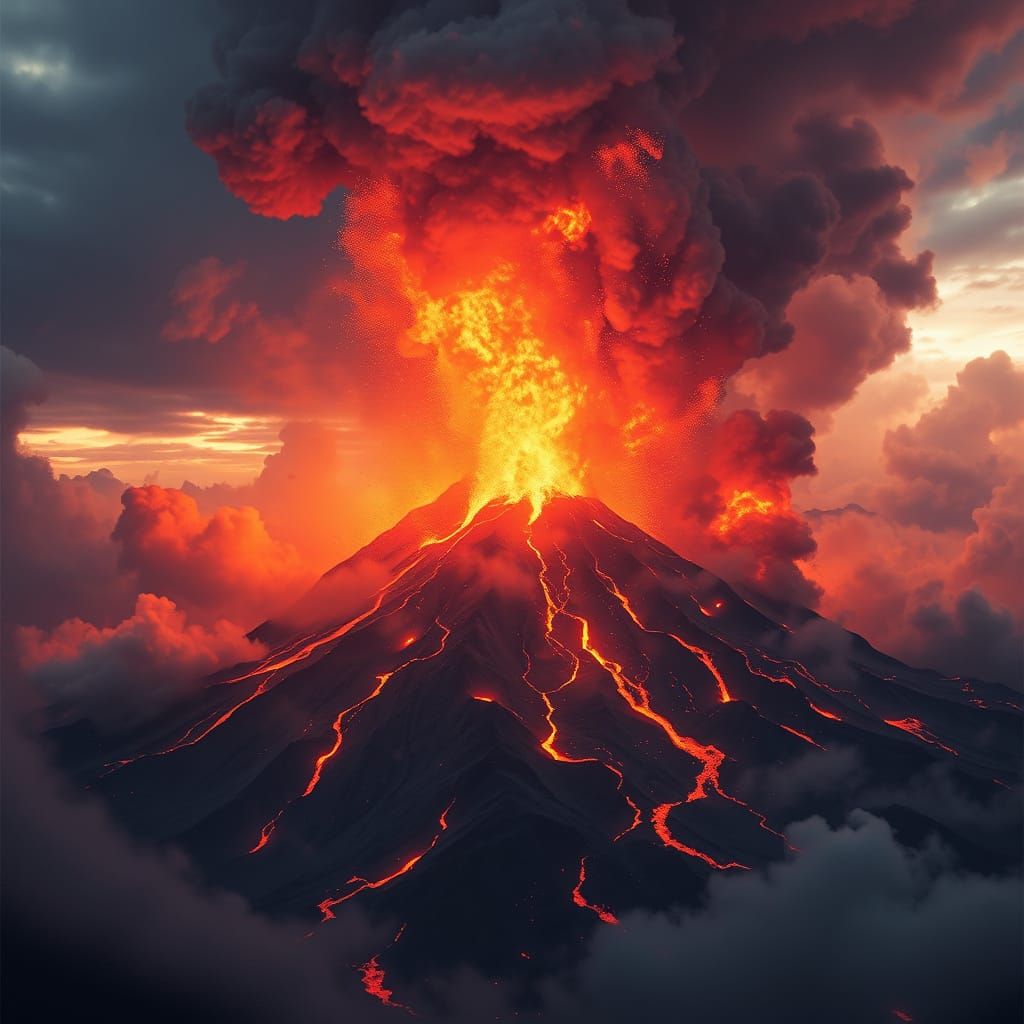 Volcano Eruption in Dramatic Digital Matte Painting