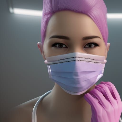 Pink-Haired Dentist in 3D Game Cinematic Style