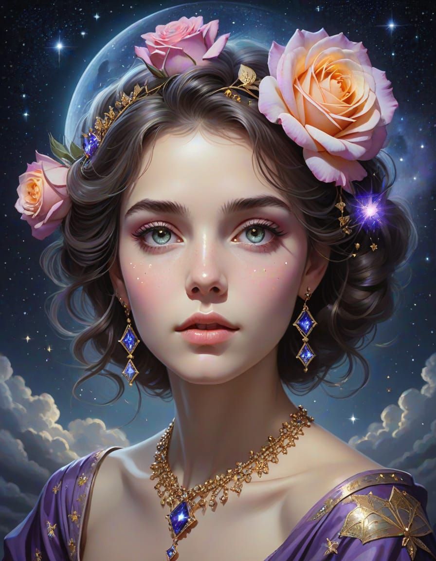 Celestial Woman in Vibrant Astral Attire