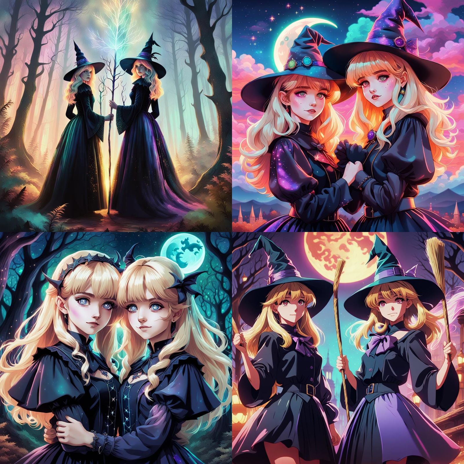 1980s Anime-Style Witches in Deep Color