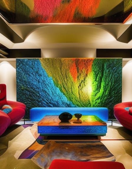 Detailed Lava Lamp in Retro Art Deco Living Room