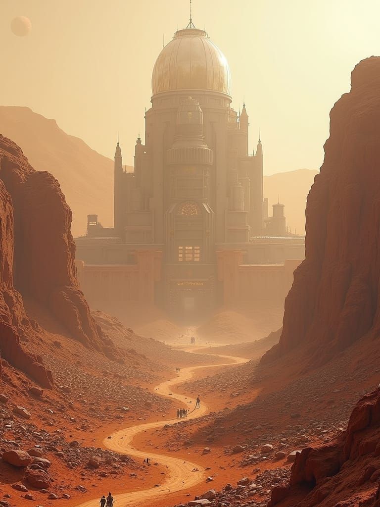 Abandoned City on Mars with Glass Domes