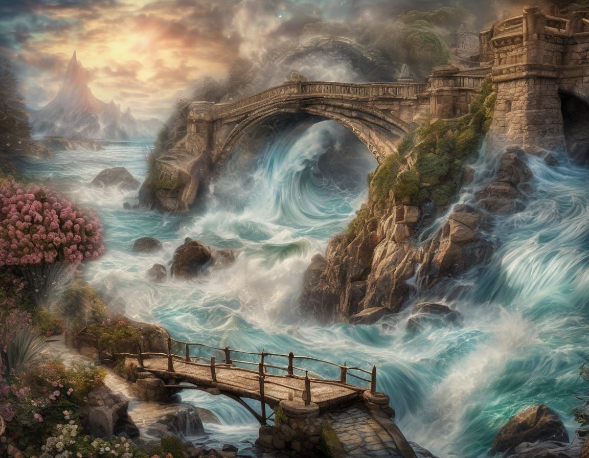 Dreamy Water Bridge in Hyperrealistic Style