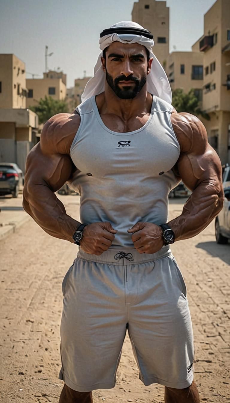Arab Bodybuilder Flexing Massive Pecs