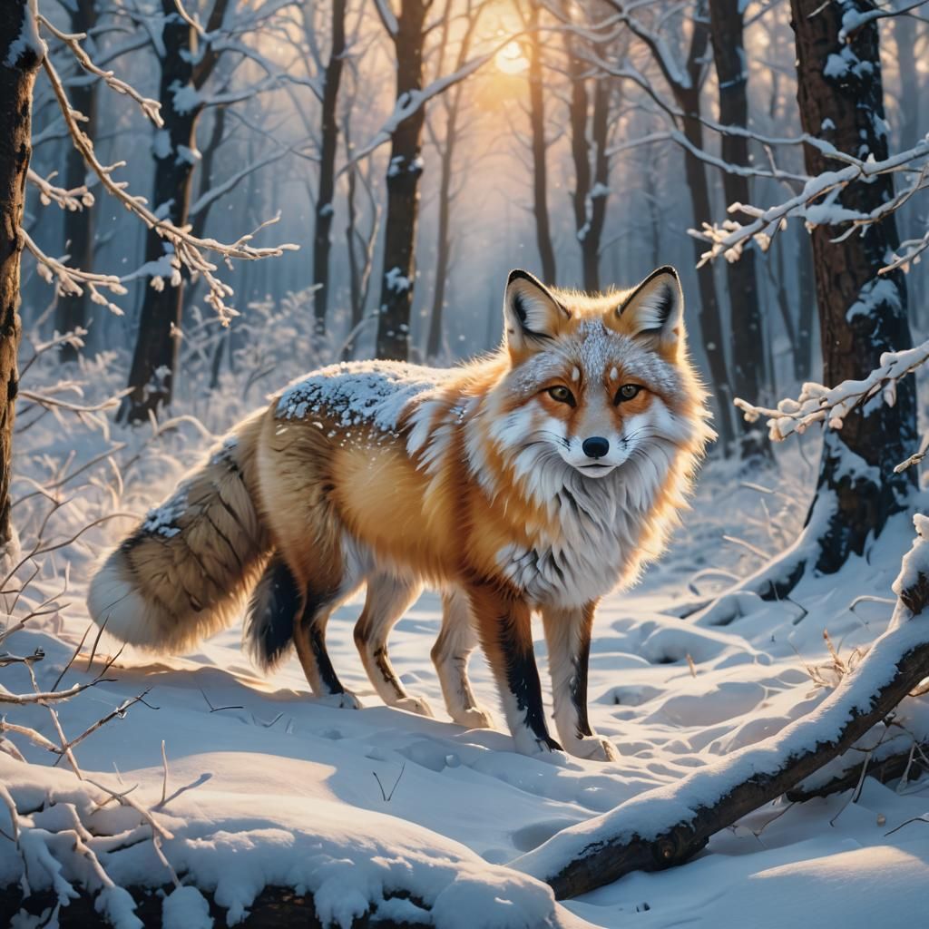 Snow Fox in Winter Forest: Digital Matte Painting