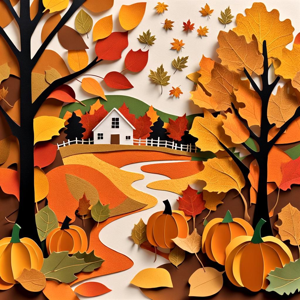 Autumn Scene in Textured Paper Art Style