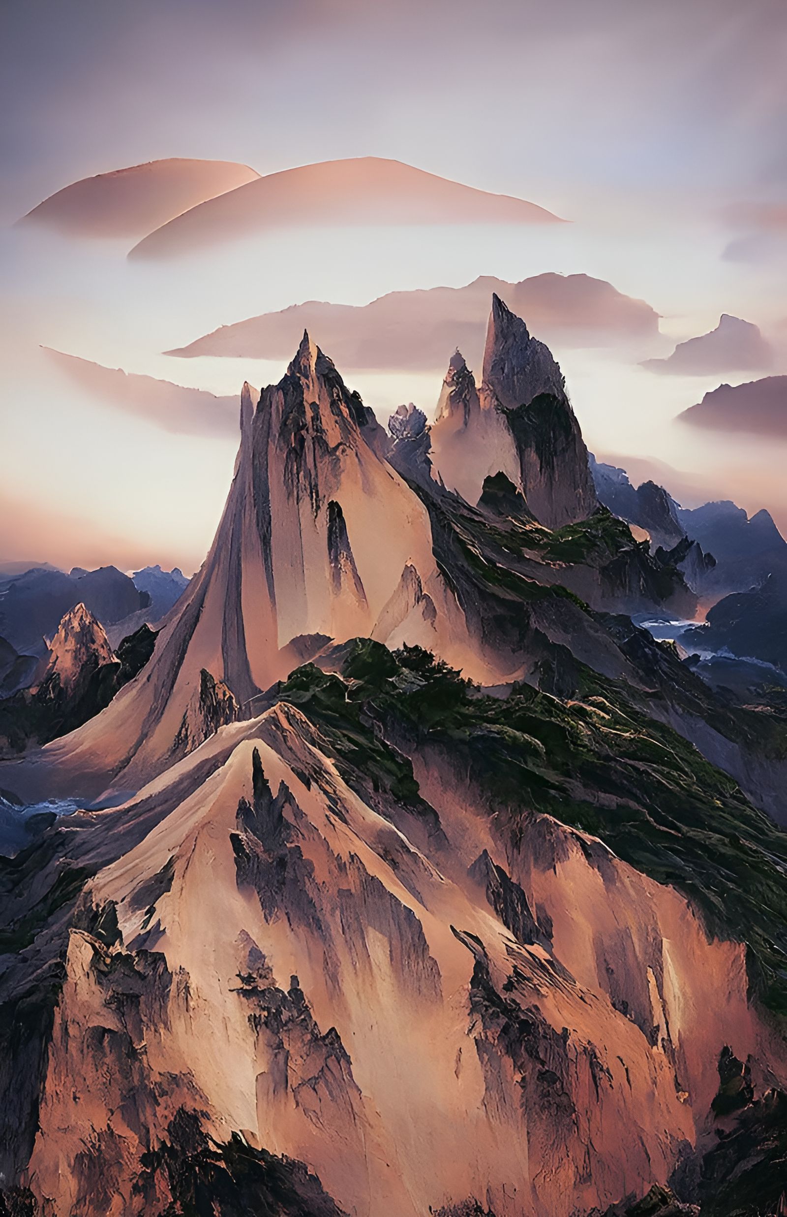 Mystical Sci-Fi Mountain Landscape in Ukiyo-e Style