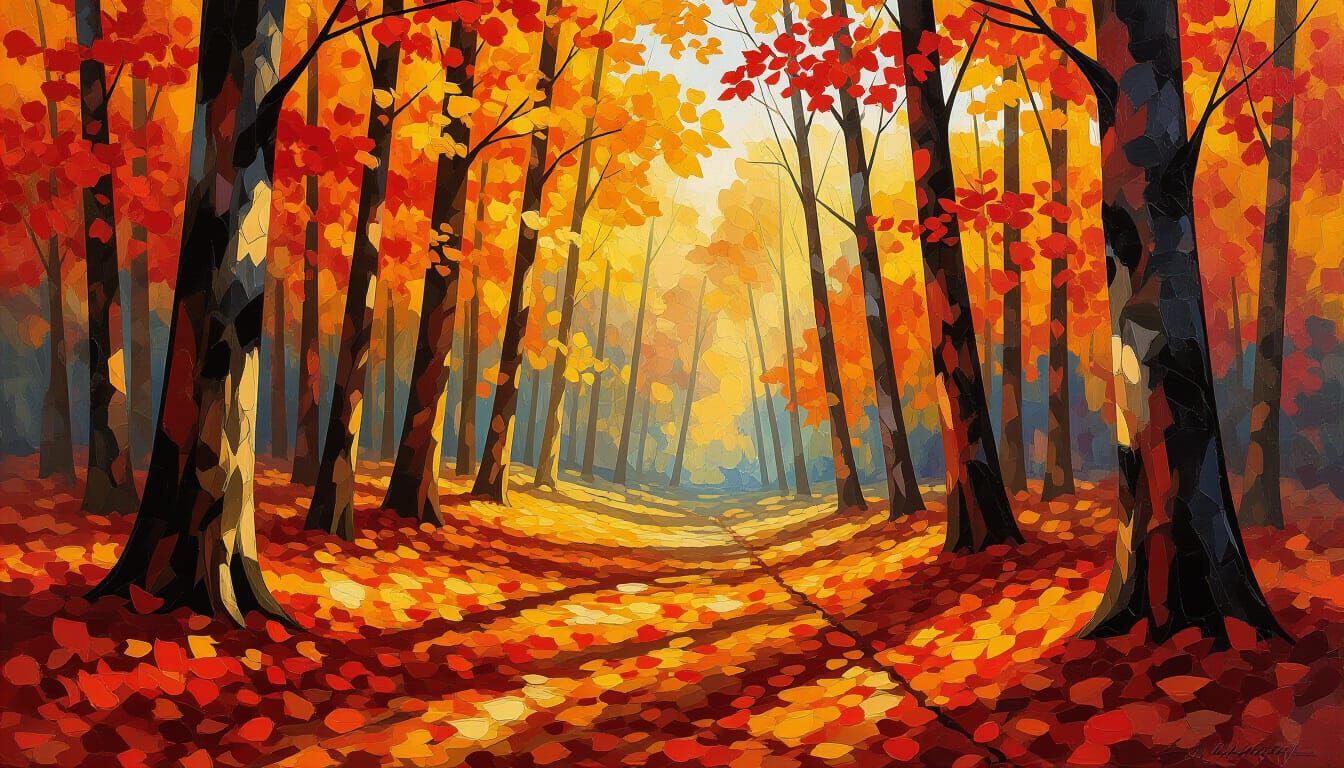 Vibrant Autumn Forest in Epic Impressionist Style