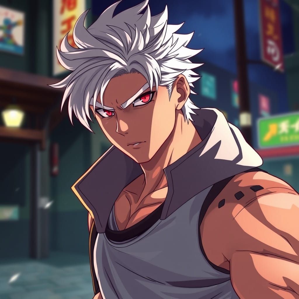 Cyberpunk Warrior Awaits His Opponent in a Gritty Manga-Insp...