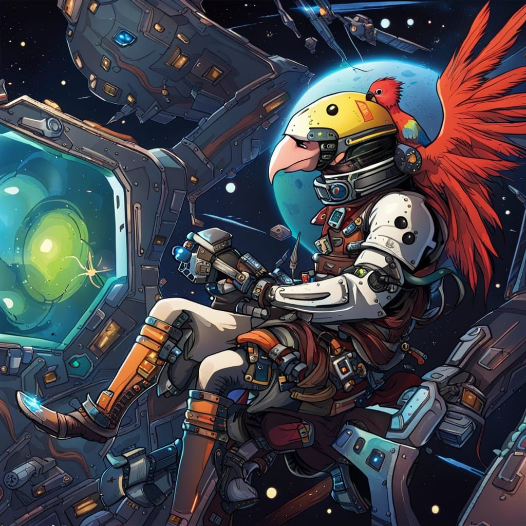 Space Pirate and Robotic Parrot Navigate the Cosmos