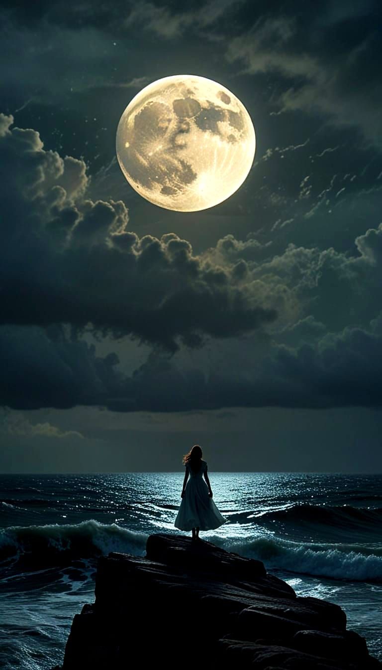 Ethereal Moonlit Serenade on the Stormy Sea