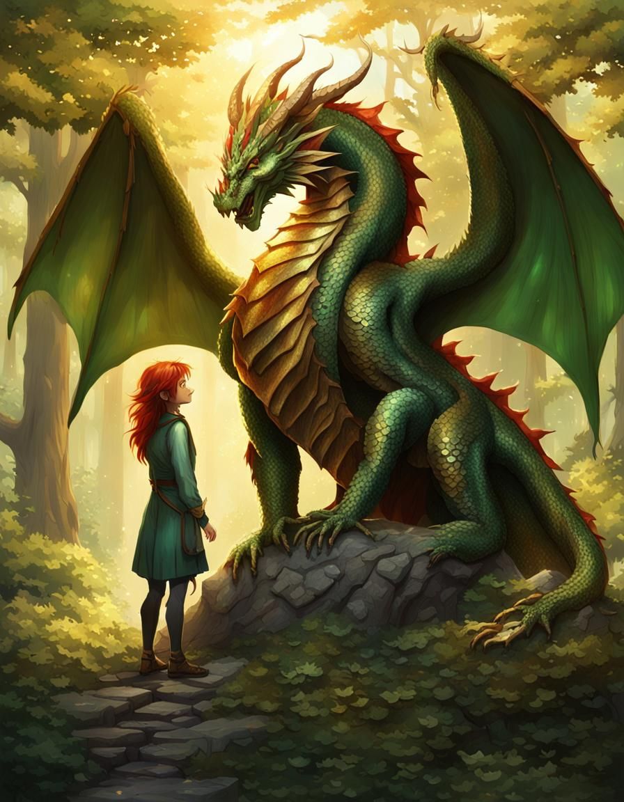 Bronze Dragon and Human Portrait in Detailed Digital Art