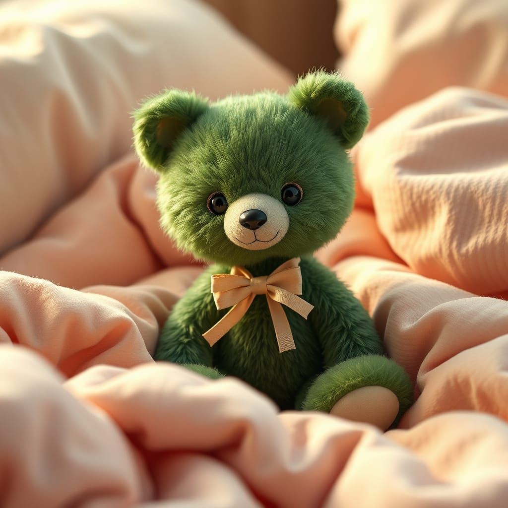 Whimsical Green Toy Bear in a Fantastical Dream World