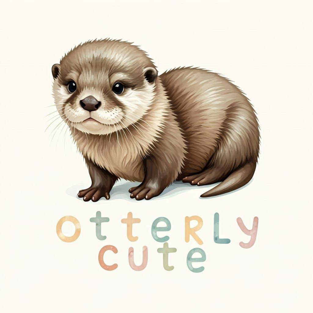 Watercolor Otter Cub Surrounded by Letters