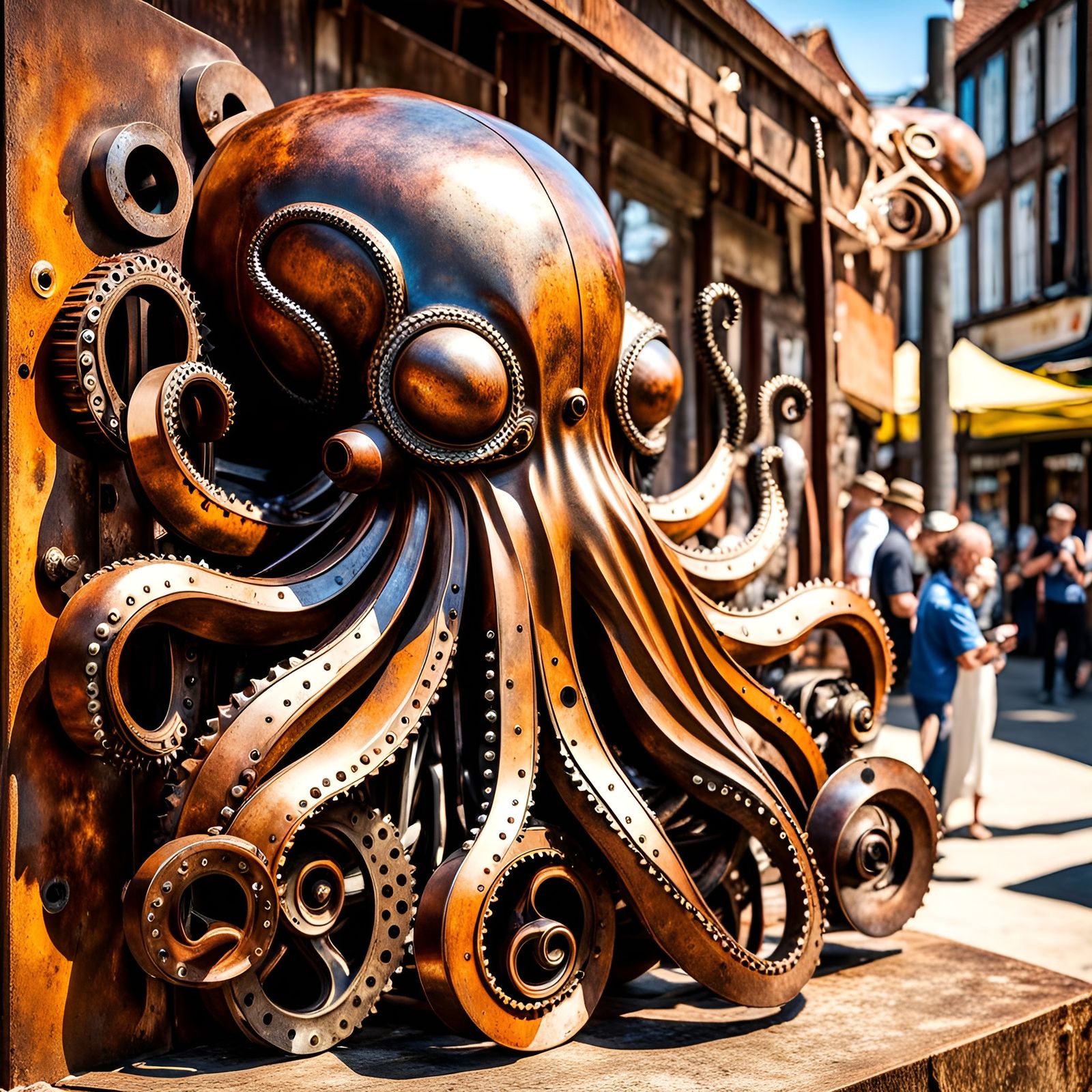 Rustic Scrap Metal Octopus Sculpture in Vintage Style
