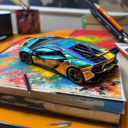 Lamborghini Hot Wheels Car in Abstract Expressionism