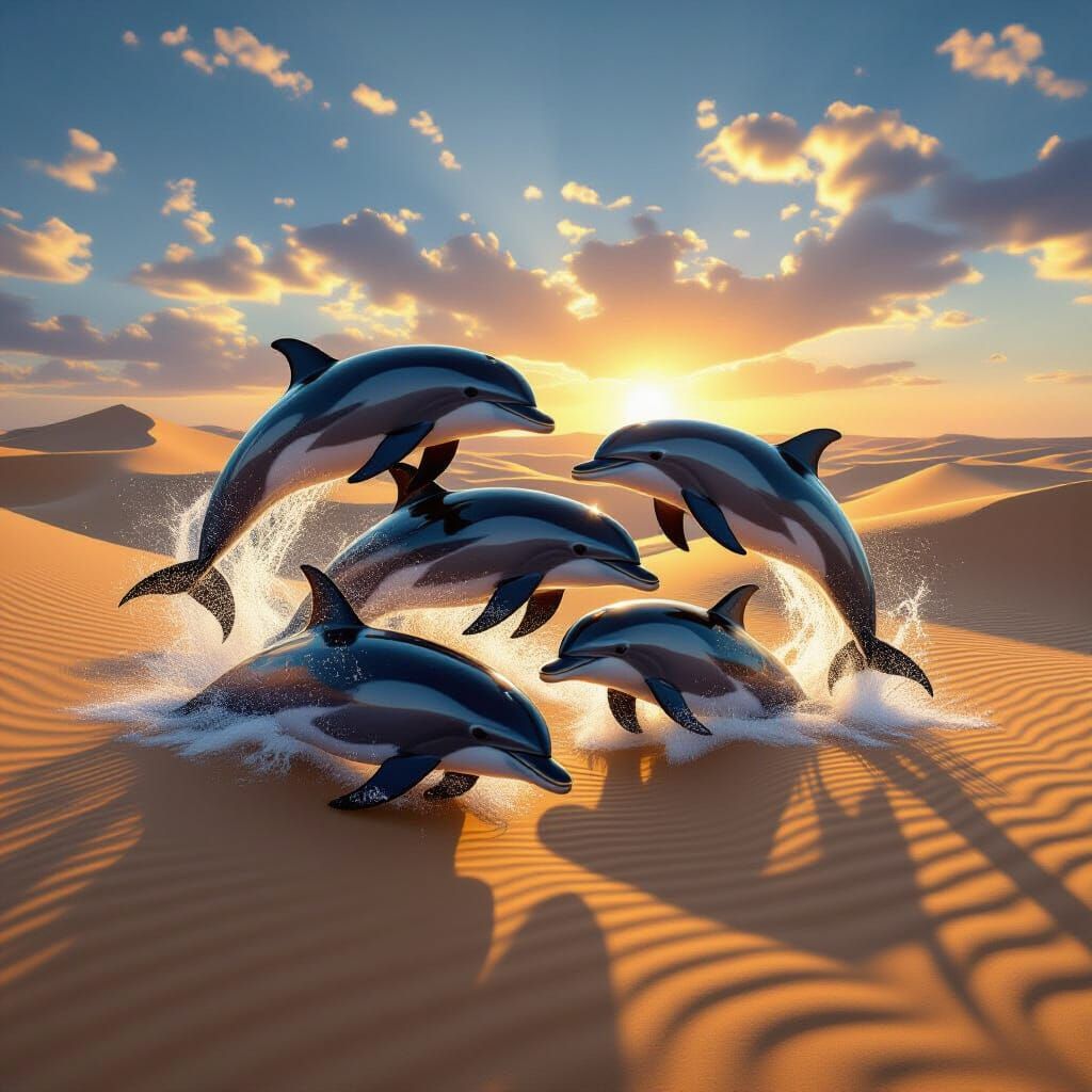 Dolphins Diving in Sand Dunes with Dramatic Lighting