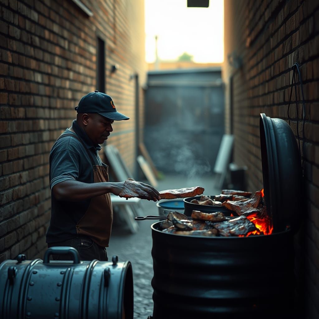 Photorealistic Alley Barbeque Scene